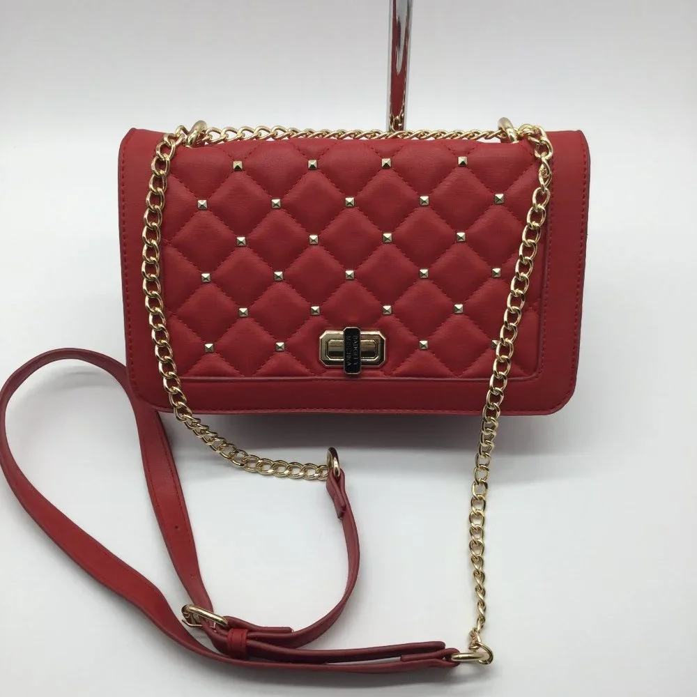 Badgley Mischka Red Quilted Flap Faux Leather Purse